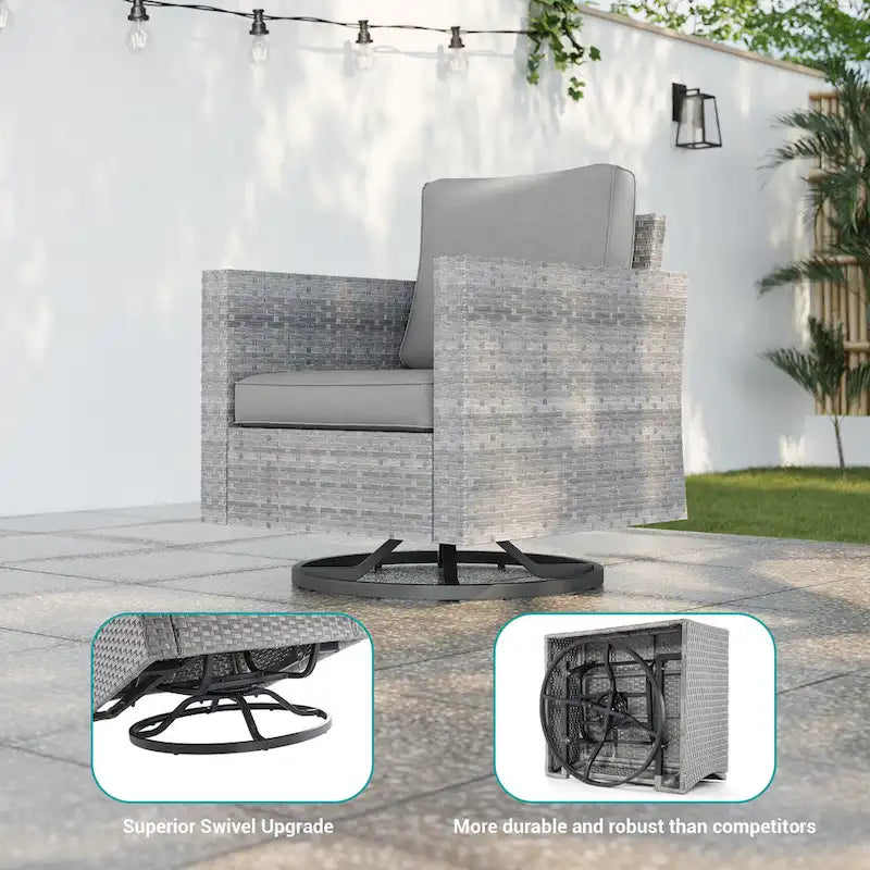 Ensemble de canapé d'extérieur modulable LIVOOSUN 8 pièces avec fauteuil à bascule pivotant, en osier marron et pouf