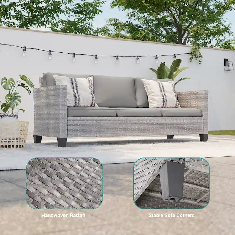 Ensemble de canapé d'extérieur modulable LIVOOSUN 8 pièces avec fauteuil à bascule pivotant, en osier marron et pouf