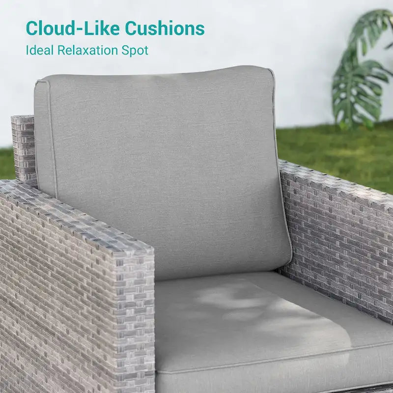 Ensemble de canapé d'extérieur modulable LIVOOSUN 8 pièces avec fauteuil à bascule pivotant, en osier marron et pouf