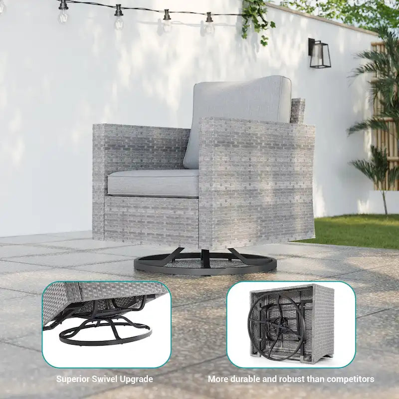 Ensemble de canapé d'extérieur modulable LIVOOSUN 8 pièces avec fauteuil à bascule pivotant, en osier marron et pouf