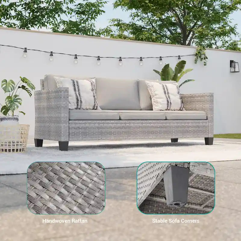 Ensemble de canapé d'extérieur modulable LIVOOSUN 8 pièces avec fauteuil à bascule pivotant, en osier marron et pouf
