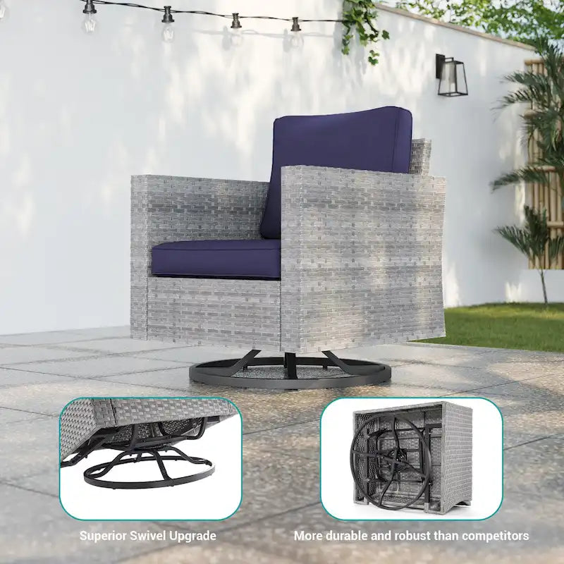 Ensemble de canapé d'extérieur modulable LIVOOSUN 8 pièces avec fauteuil à bascule pivotant, en osier marron et pouf