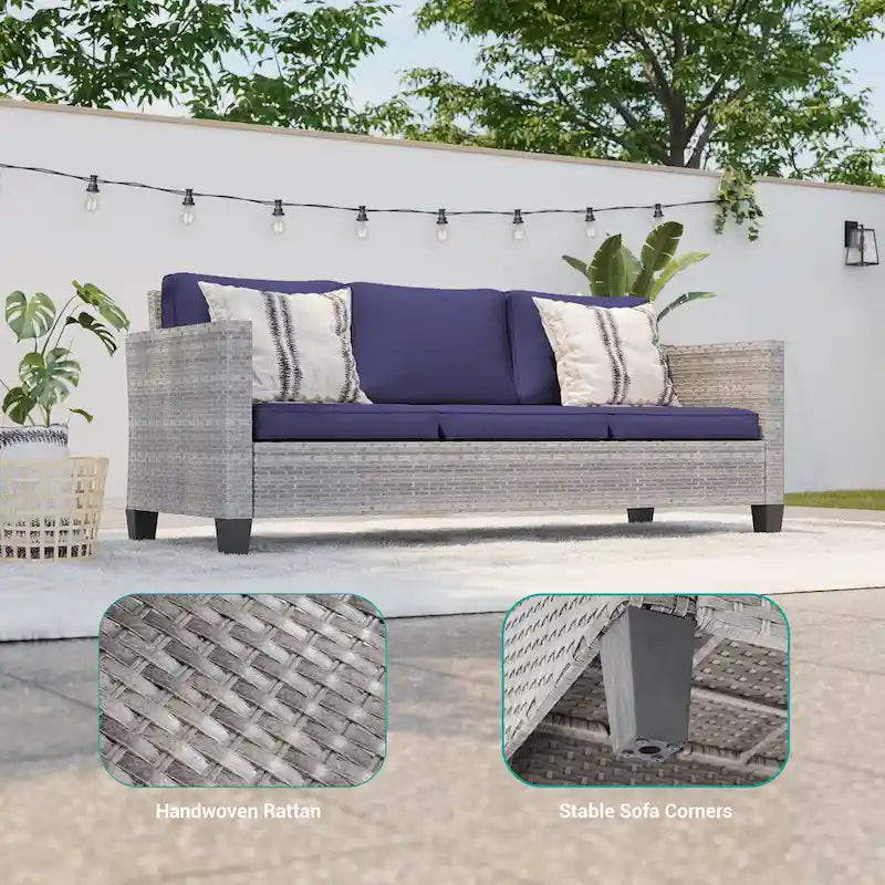 Ensemble de canapé d'extérieur modulable LIVOOSUN 8 pièces avec fauteuil à bascule pivotant, en osier marron et pouf