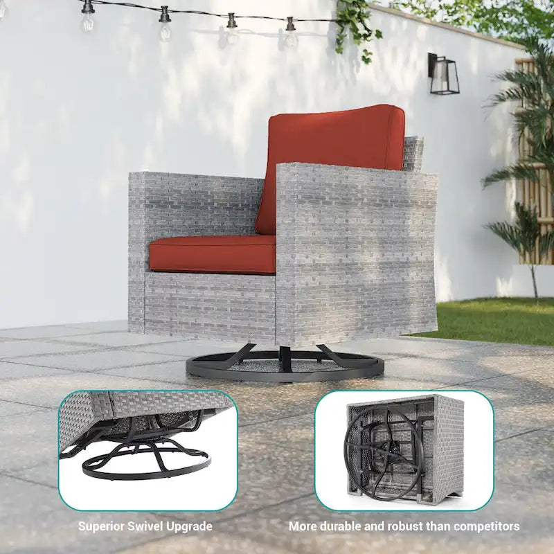Ensemble de canapé d'extérieur modulable LIVOOSUN 8 pièces avec fauteuil à bascule pivotant, en osier marron et pouf