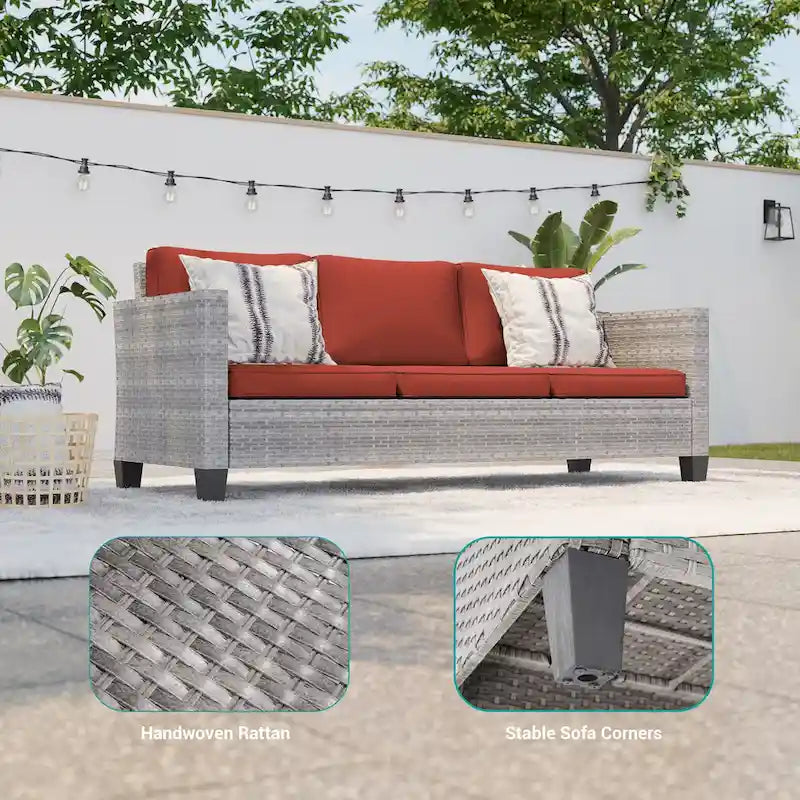 Ensemble de canapé d'extérieur modulable LIVOOSUN 8 pièces avec fauteuil à bascule pivotant, en osier marron et pouf