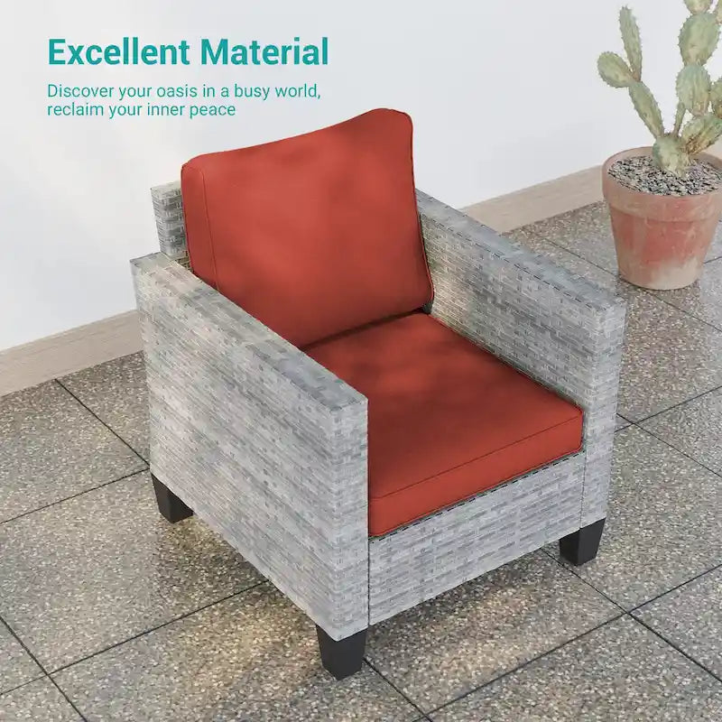 Ensemble de canapé d'extérieur modulable LIVOOSUN 8 pièces avec fauteuil à bascule pivotant, en osier marron et pouf