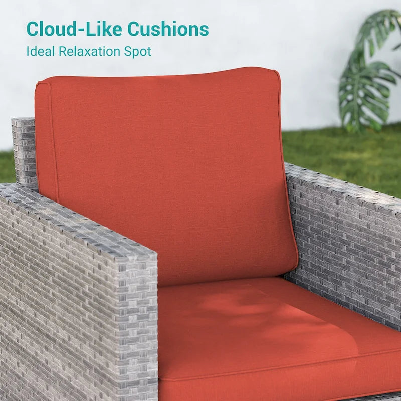 Ensemble de canapé d'extérieur modulable LIVOOSUN 8 pièces avec fauteuil à bascule pivotant, en osier marron et pouf