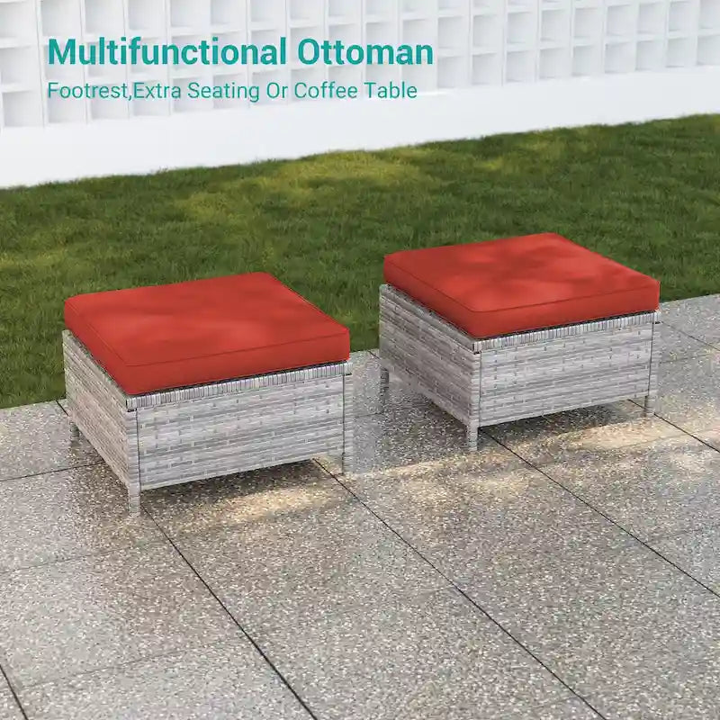 Ensemble de canapé d'extérieur modulable LIVOOSUN 8 pièces avec fauteuil à bascule pivotant, en osier marron et pouf