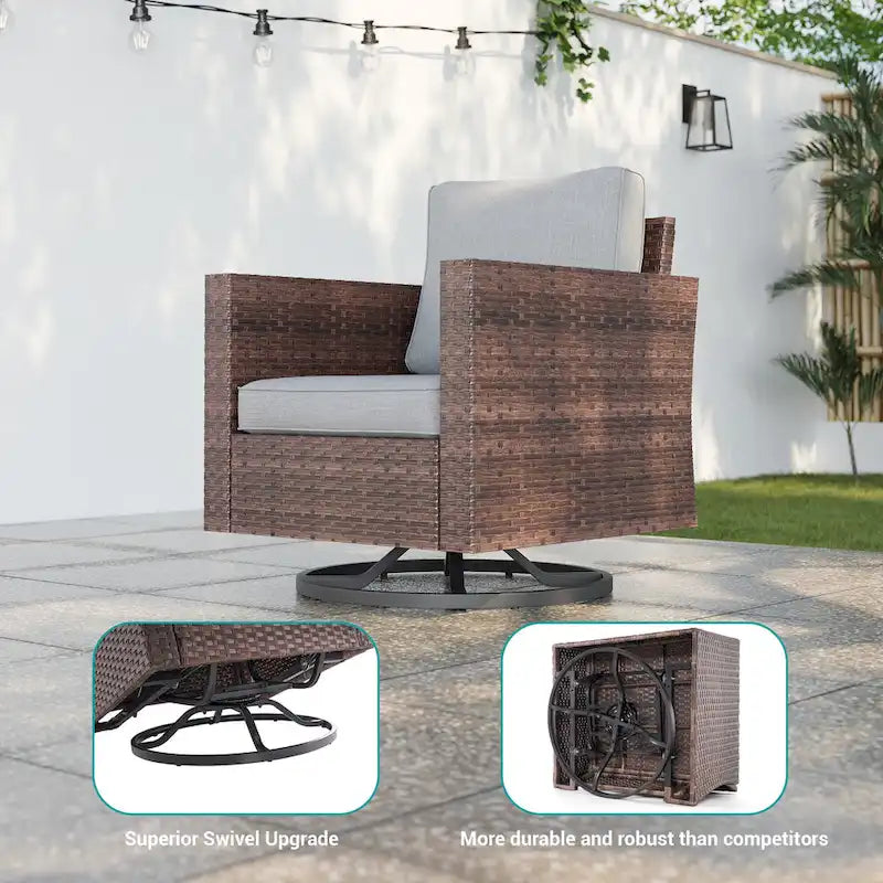 Ensemble de canapé d'extérieur modulable LIVOOSUN 8 pièces avec fauteuil à bascule pivotant, en osier marron et pouf