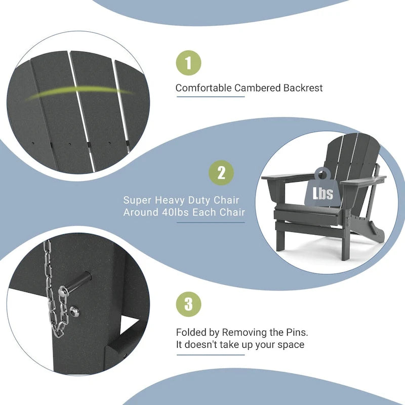 Fauteuil Adirondack d'extérieur en polyéthylène – Pliable tout temps