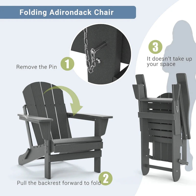 Fauteuil Adirondack d'extérieur en polyéthylène – Pliable tout temps