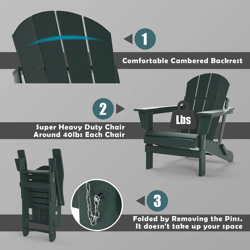 Fauteuil Adirondack d'extérieur en polyéthylène – Pliable tout temps