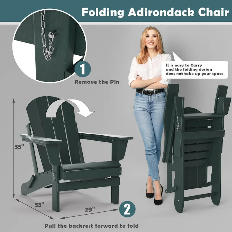Fauteuil Adirondack d'extérieur en polyéthylène – Pliable tout temps