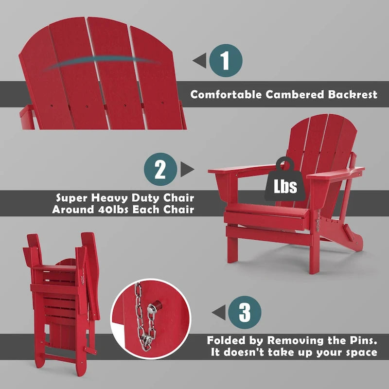 Fauteuil Adirondack d'extérieur en polyéthylène – Pliable tout temps