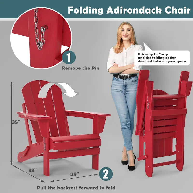 Fauteuil Adirondack d'extérieur en polyéthylène – Pliable tout temps