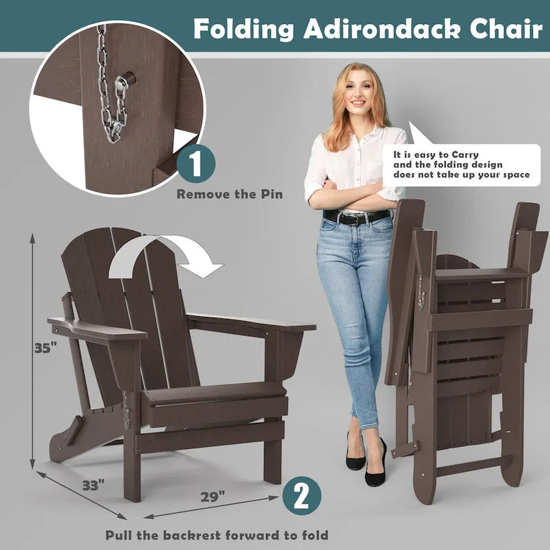 Fauteuil Adirondack d'extérieur en polyéthylène – Pliable tout temps