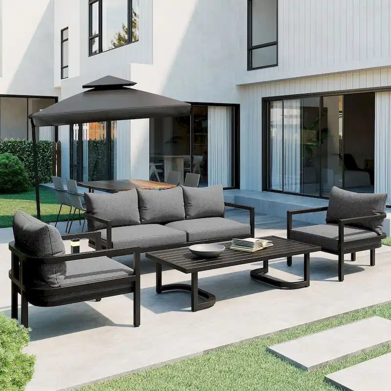 Salon de jardin extérieur en acier multiplace