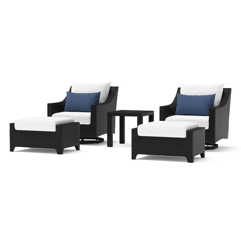 Ensemble Deco 5 pièces de fauteuils de jardin pivotants en aluminium avec poufs
