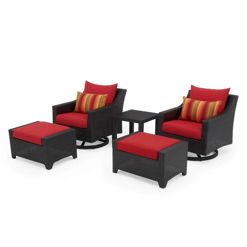 Ensemble Deco 5 pièces de fauteuils de jardin pivotants en aluminium avec poufs