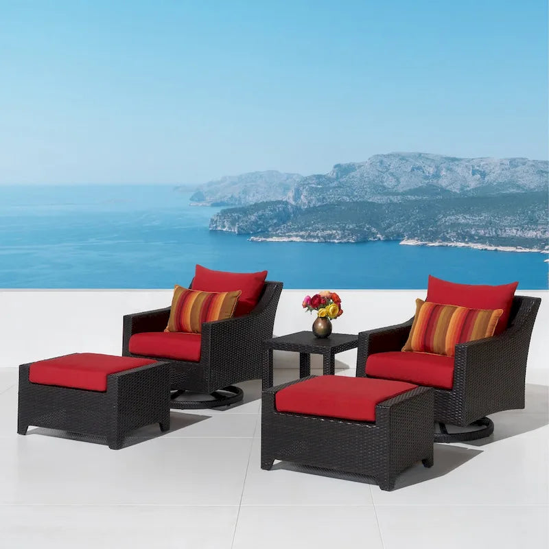 Ensemble Deco 5 pièces de fauteuils de jardin pivotants en aluminium avec poufs