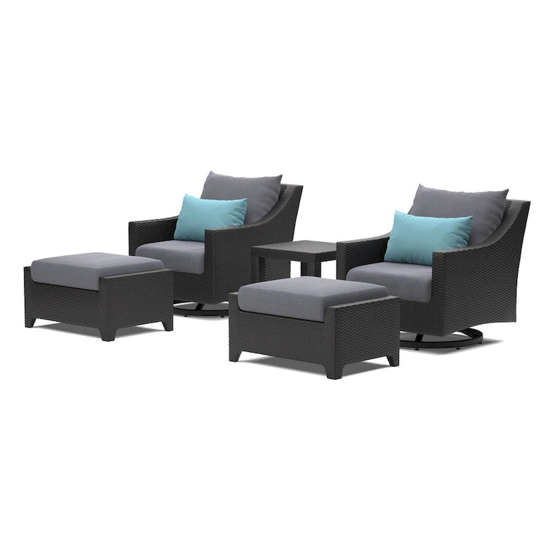 Ensemble Deco 5 pièces de fauteuils de jardin pivotants en aluminium avec poufs