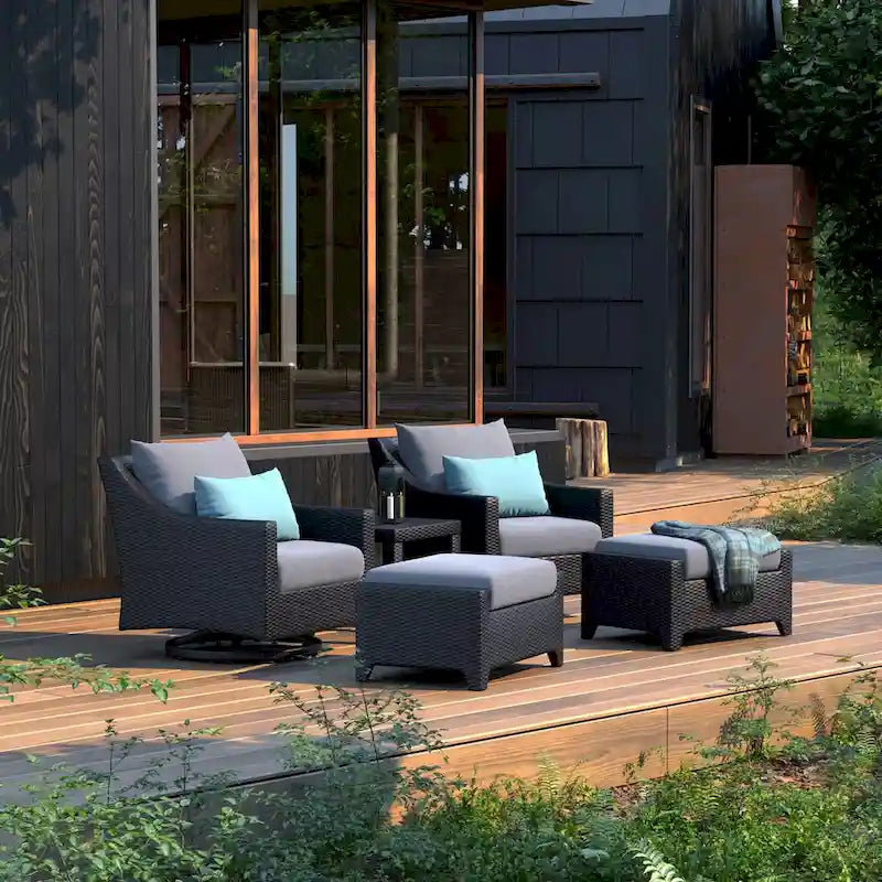 Ensemble Deco 5 pièces de fauteuils de jardin pivotants en aluminium avec poufs