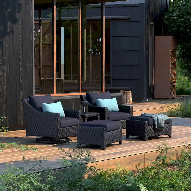 Ensemble Deco 5 pièces de fauteuils de jardin pivotants en aluminium avec poufs