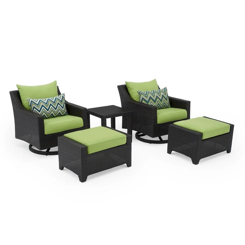 Ensemble Deco 5 pièces de fauteuils de jardin pivotants en aluminium avec poufs