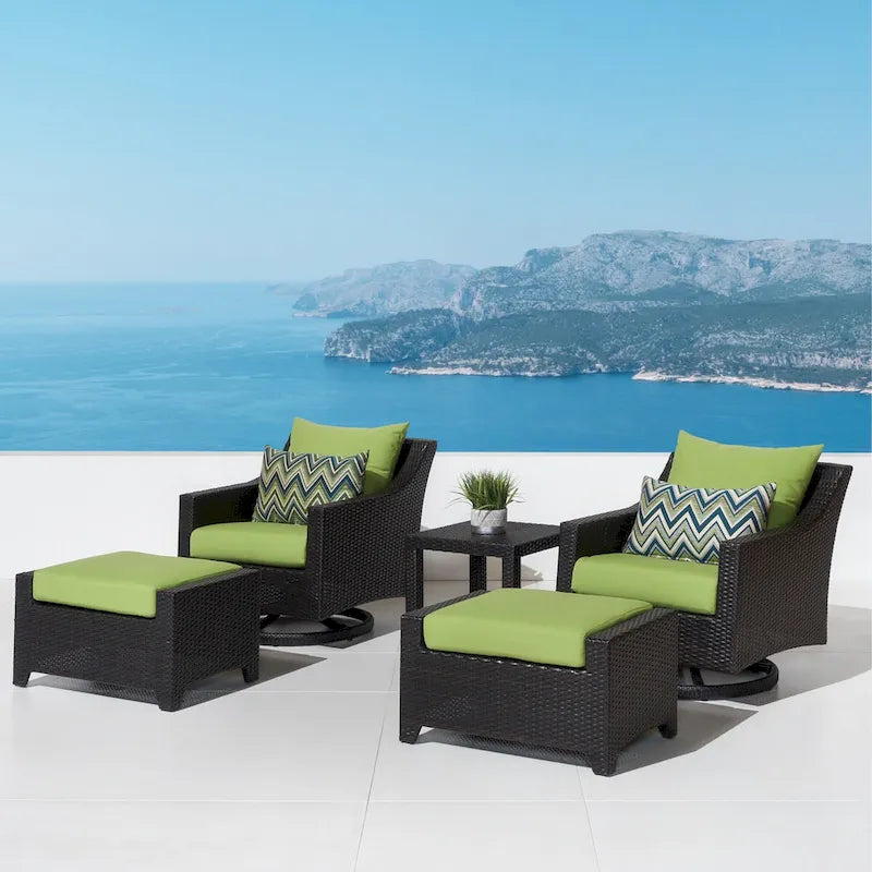 Ensemble Deco 5 pièces de fauteuils de jardin pivotants en aluminium avec poufs