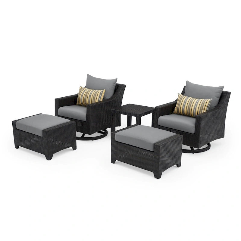 Ensemble Deco 5 pièces de fauteuils de jardin pivotants en aluminium avec poufs