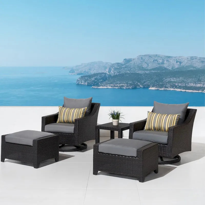 Ensemble Deco 5 pièces de fauteuils de jardin pivotants en aluminium avec poufs