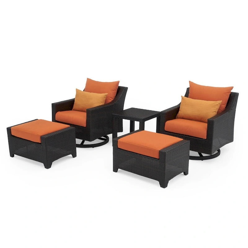 Ensemble Deco 5 pièces de fauteuils de jardin pivotants en aluminium avec poufs