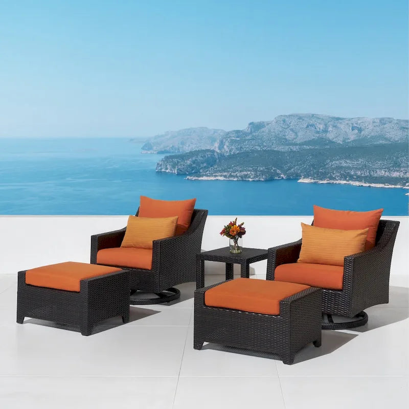 Ensemble Deco 5 pièces de fauteuils de jardin pivotants en aluminium avec poufs