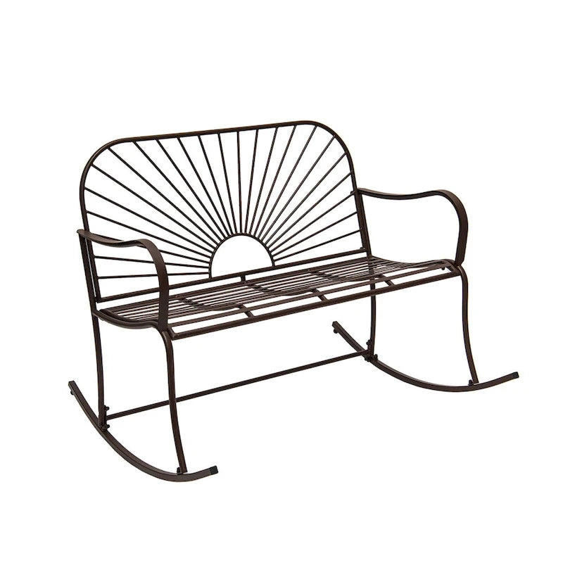 XBrand 44.5L Iron Sun-Patterned Seat for Two Indoor/Outdoor Rocking Bench