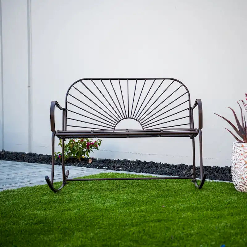 Banc à bascule d'intérieur/extérieur XBrand en fer à motif soleil, 44,5 L, pour deux personnes