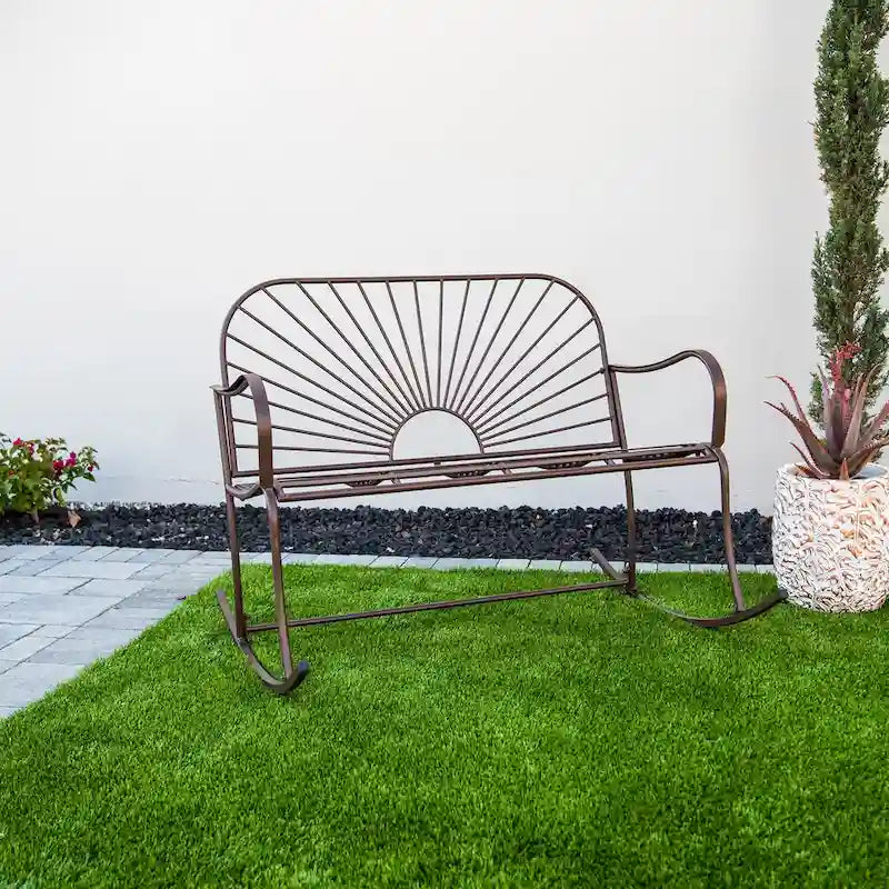 Banc à bascule d'intérieur/extérieur XBrand en fer à motif soleil, 44,5 L, pour deux personnes