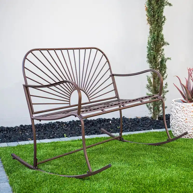 Banc à bascule d'intérieur/extérieur XBrand en fer à motif soleil, 44,5 L, pour deux personnes