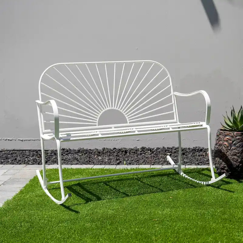 Banc à bascule d'intérieur/extérieur XBrand en fer à motif soleil, 44,5 L, pour deux personnes