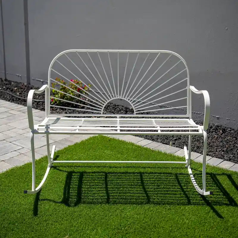Banc à bascule d'intérieur/extérieur XBrand en fer à motif soleil, 44,5 L, pour deux personnes