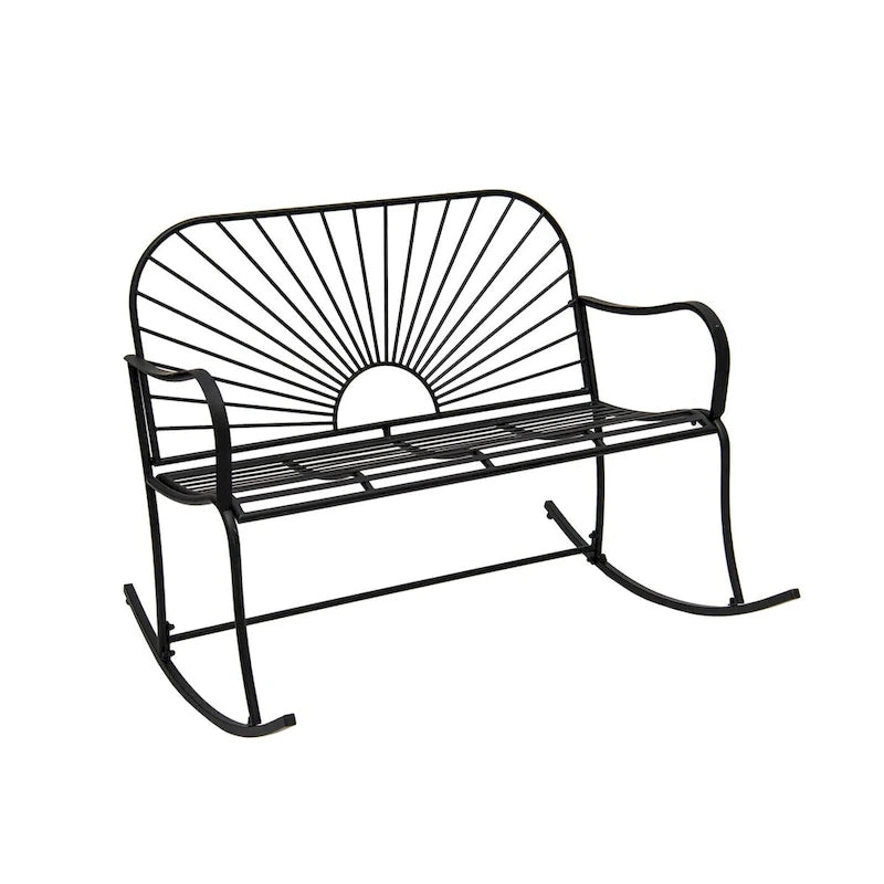 Banc à bascule d'intérieur/extérieur XBrand en fer à motif soleil, 44,5 L, pour deux personnes