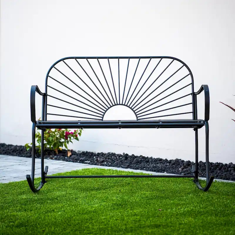 Banc à bascule d'intérieur/extérieur XBrand en fer à motif soleil, 44,5 L, pour deux personnes