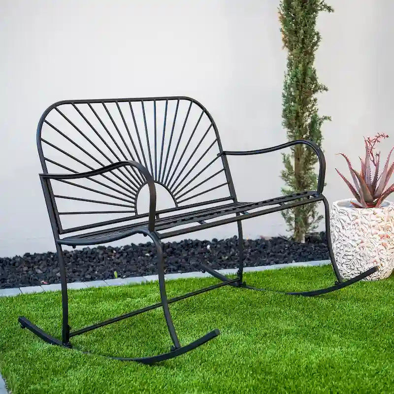 Banc à bascule d'intérieur/extérieur XBrand en fer à motif soleil, 44,5 L, pour deux personnes
