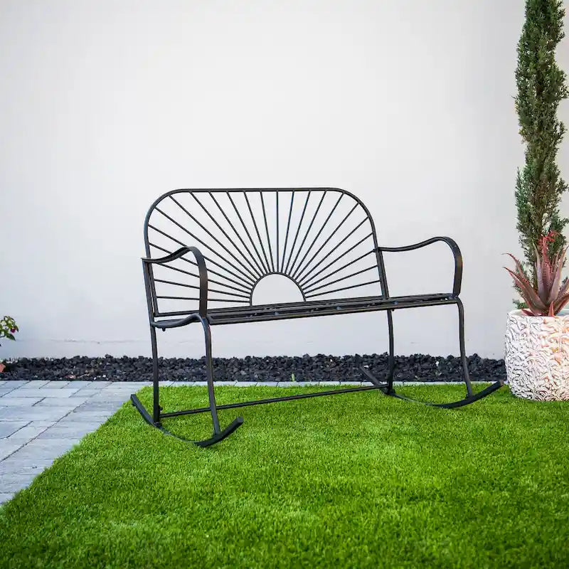 Banc à bascule d'intérieur/extérieur XBrand en fer à motif soleil, 44,5 L, pour deux personnes