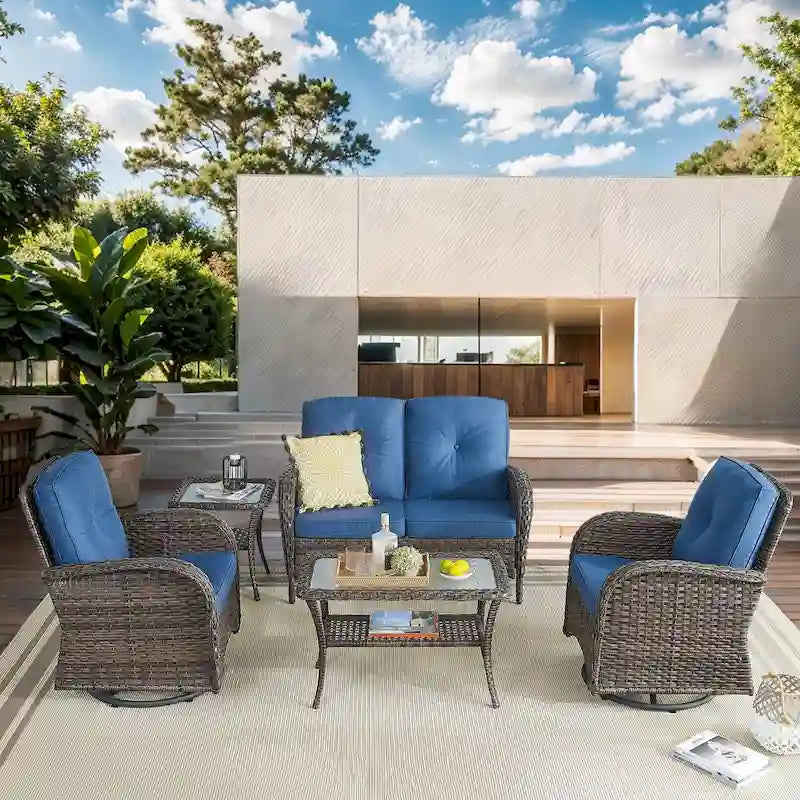 Ensemble de canapés de patio avec fauteuil à bascule et table - Marron