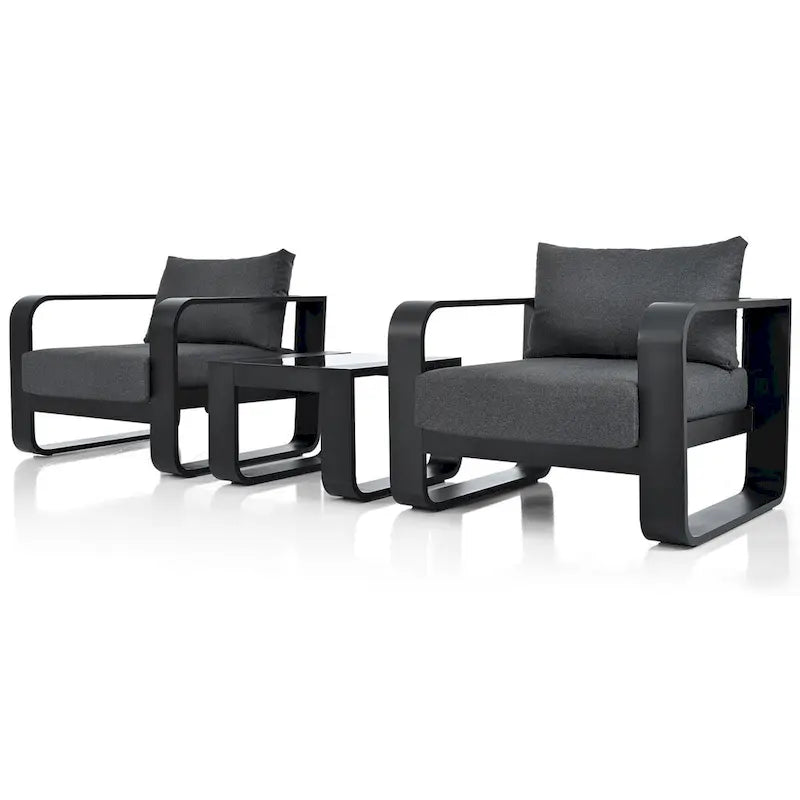 Ensemble de mobilier de patio 3 pièces avec cadre en aluminium, coussins de 17 cm d'épaisseur et table basse, chaises d'extérieur en tissu oléfine résistant aux intempéries