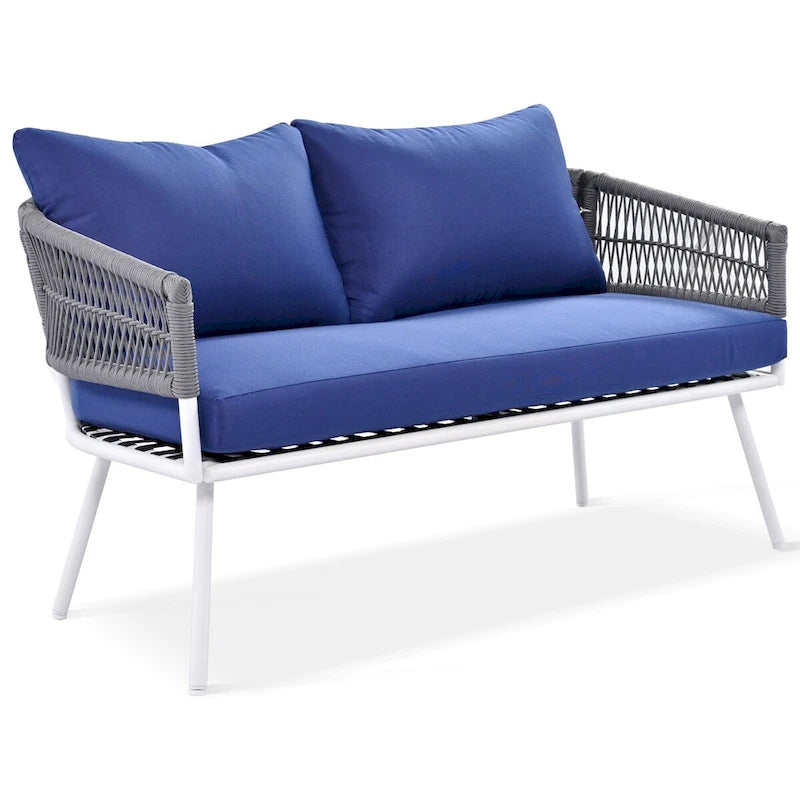 Ensemble de mobilier de jardin 4 pièces, mobilier d'extérieur avec table en bois d'acacia, ensemble de conversation de patio avec coussins