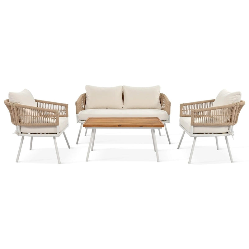 Ensemble de mobilier de jardin 4 pièces, mobilier d'extérieur avec table en bois d'acacia, ensemble de conversation de patio avec coussins