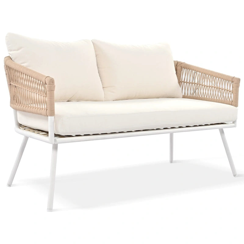 Ensemble de mobilier de jardin 4 pièces, mobilier d'extérieur avec table en bois d'acacia, ensemble de conversation de patio avec coussins