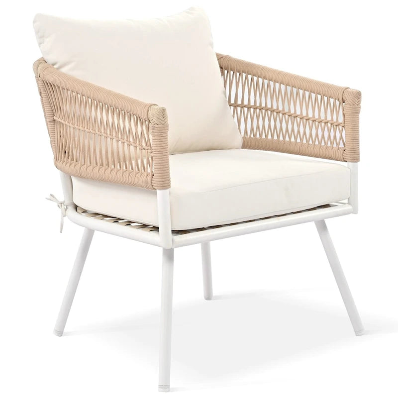 Ensemble de mobilier de jardin 4 pièces, mobilier d'extérieur avec table en bois d'acacia, ensemble de conversation de patio avec coussins