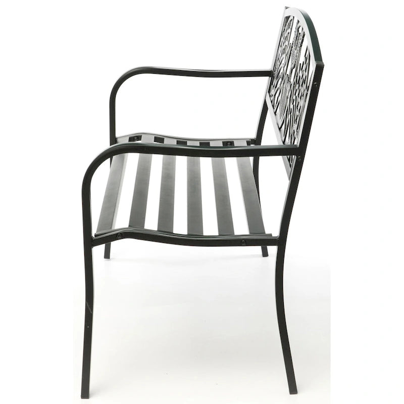 Banc de jardin extérieur en acier avec drapeau américain patriotique en fonte et dossier d'aigle, banc de porche avant